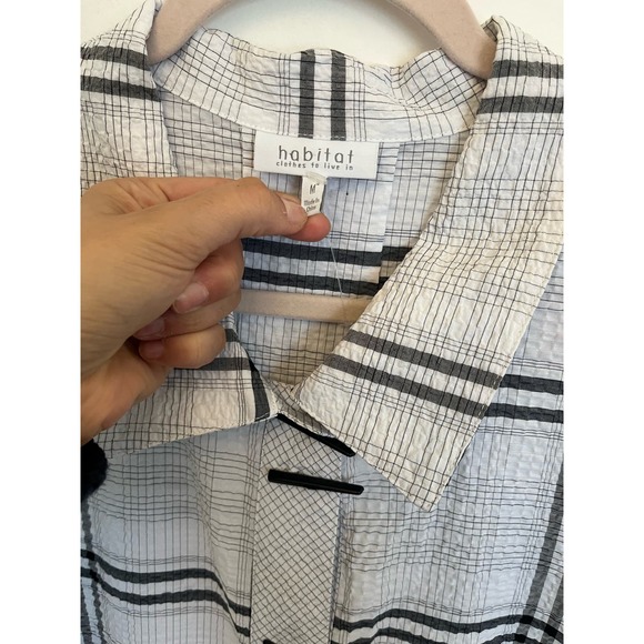 Habitat Clothes To Wear Art To Live in Medium Button Up White Stripe  Plaid - Picture 3 of 6
